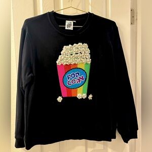 Black Crewneck Sweater with Embellished Popcorn Design
